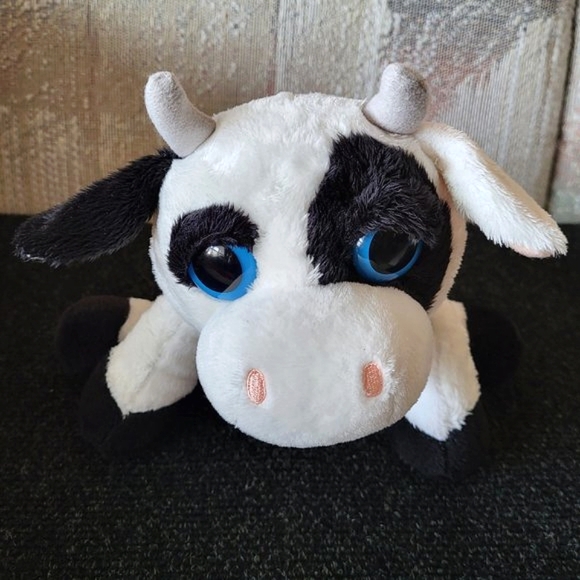 KEEL TOYS Black & White 9" Cow Plush with Blue Eyes & Pocket Stuffed Animal Toy - Picture 1 of 9